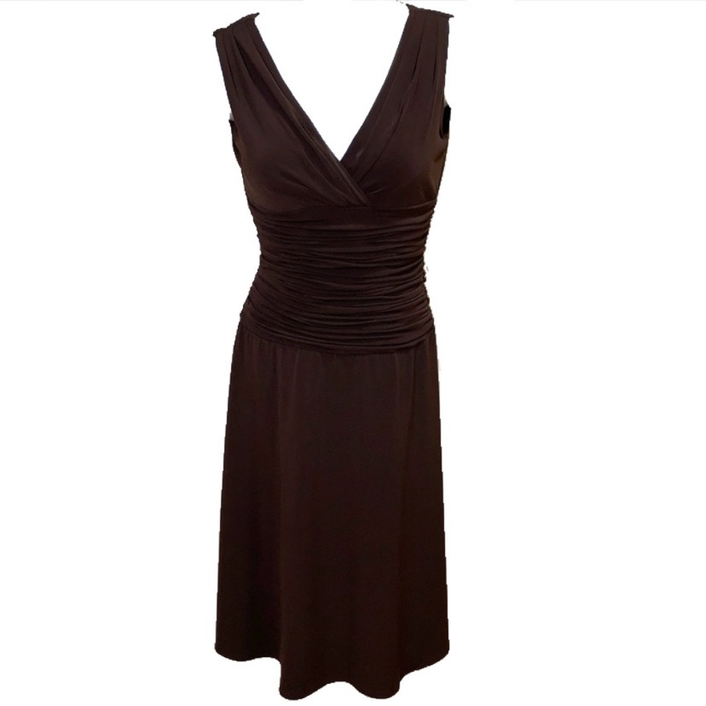 Maggy Boutique wide ruched chocolate brown dress